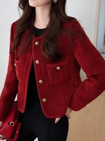 Lorentis Scarlet Tweed Blazer – Maroon Premium Edition
