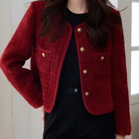Lorentis Scarlet Tweed Blazer – Maroon Premium Edition