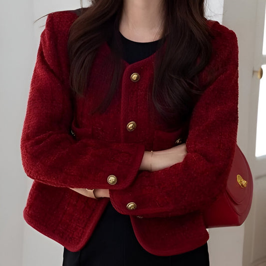 Lorentis Scarlet Tweed Blazer – Maroon Premium Edition