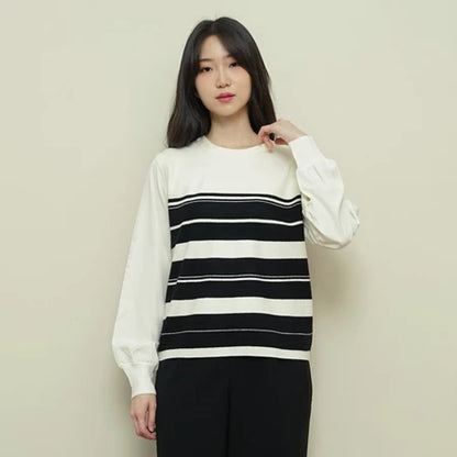 Lorentis Chevron Knit Stripe Sweater – Chiffon Sleeve Contrast Top